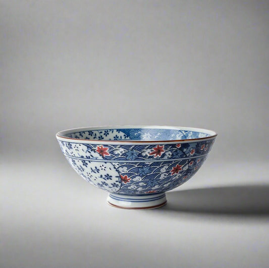 Rice Bowl Small Red Floral Design 14.2cm