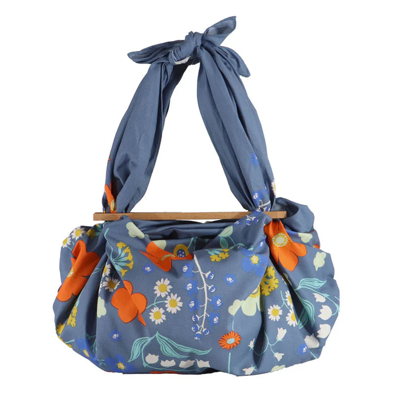 Furoshiki Patchin Bag L Organic - Flower Garden, Grey Navy