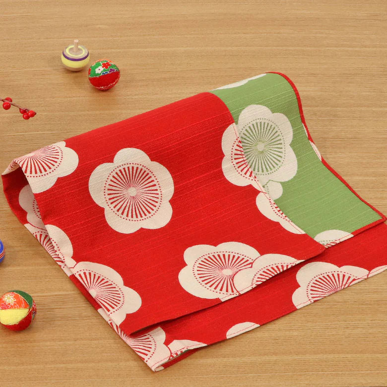 Furoshiki Isa monyo Reversible - Japanese Apricot Red Green 48cm