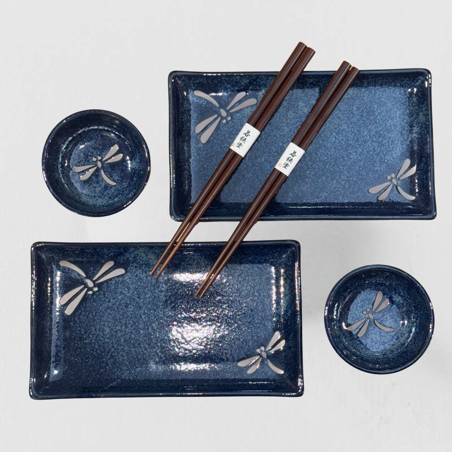 Indigo Dragonfly 4 piece boxed sushi set