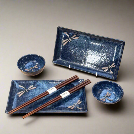 Indigo Dragonfly 4 piece boxed sushi set