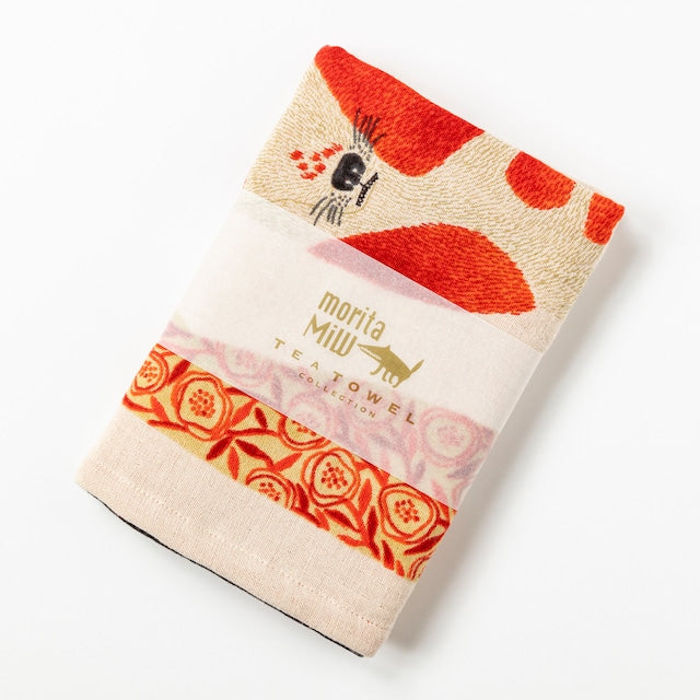 Tea Towel Tenugui: Black Dog Chalk and Red Spotted Dog/ Red 45x70cm