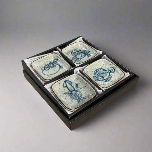 Indigo Sea Creature square sauce dish set 9cm