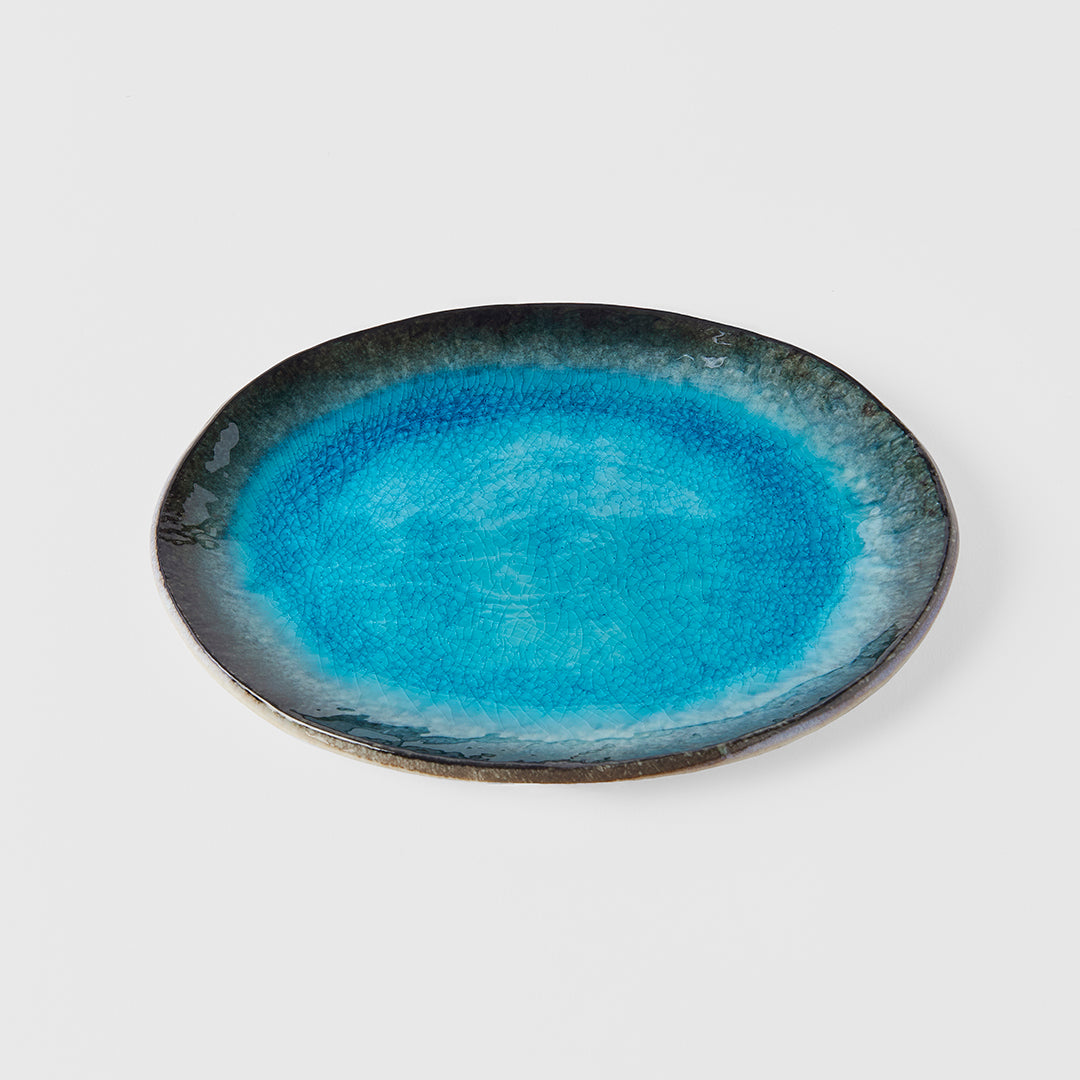 Sky Blue Oval Flat Plate 18cm