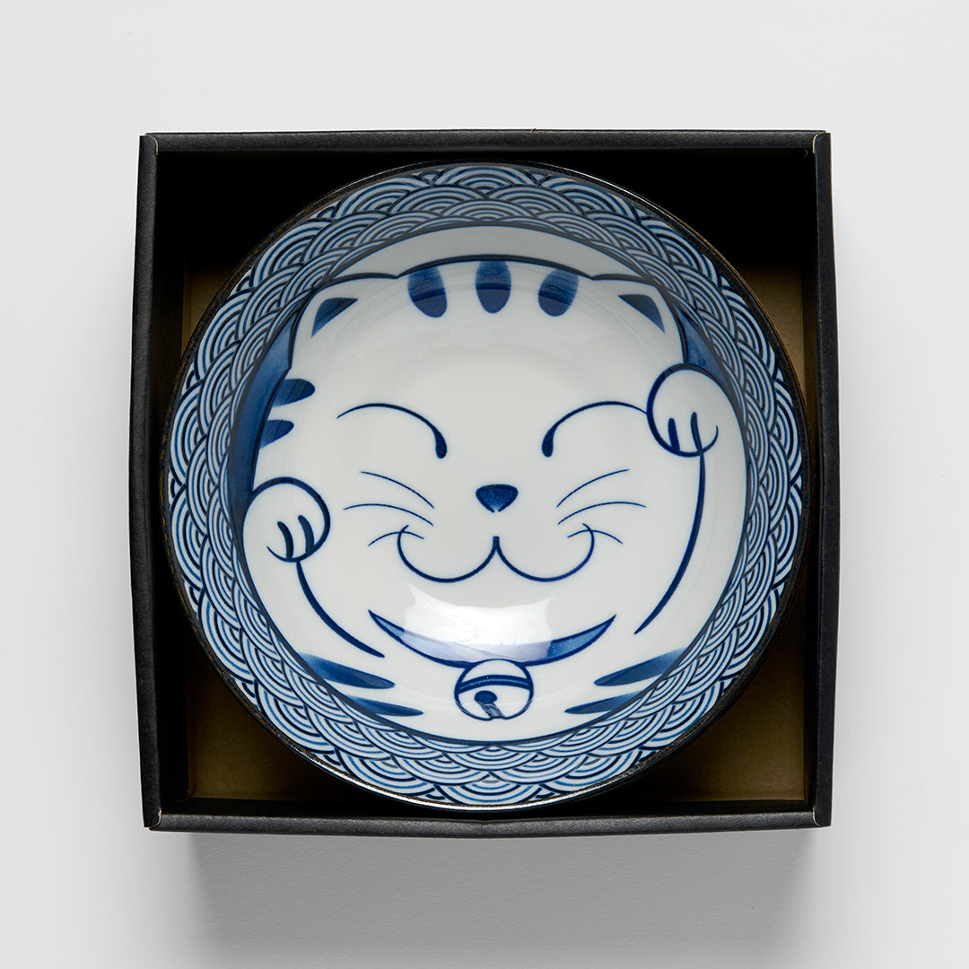 Blue & Red Maneki Wave ramen bowl gift set for two 20cm