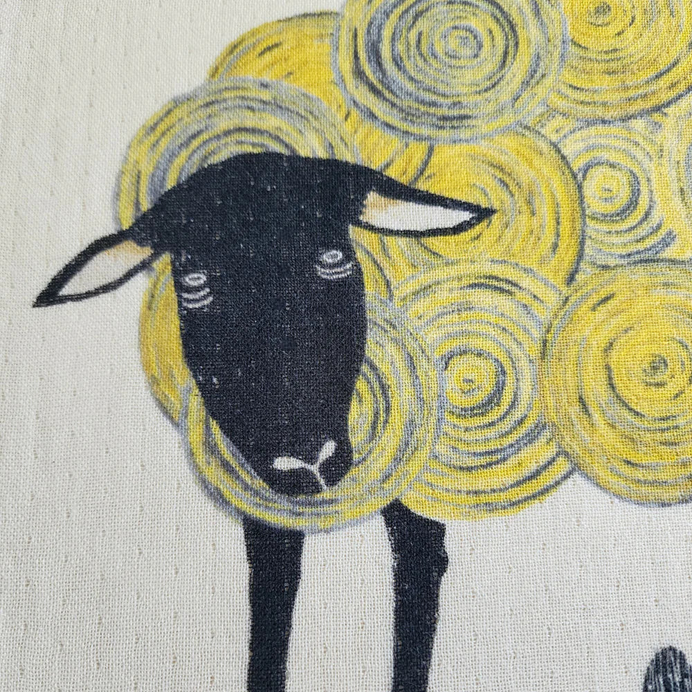 Tea Towel Tenugui - Sheep (Let's Come and Get It)/Yellow 45x70cm