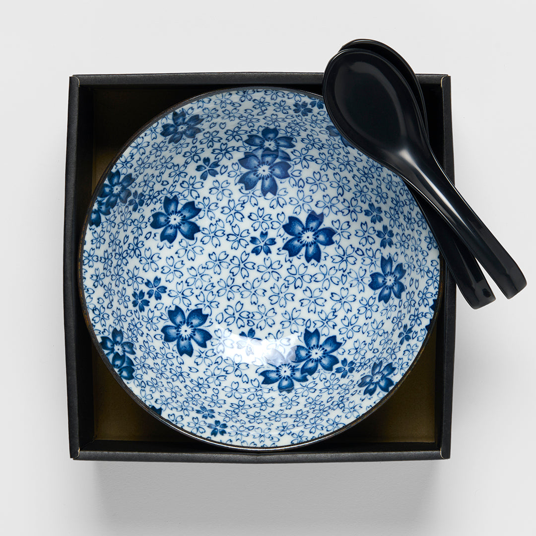 Blue Blossom ramen bowl gift set for two 20cm