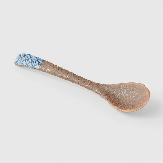 Indigo Basketweave Design small bisque spoon 12.5cm