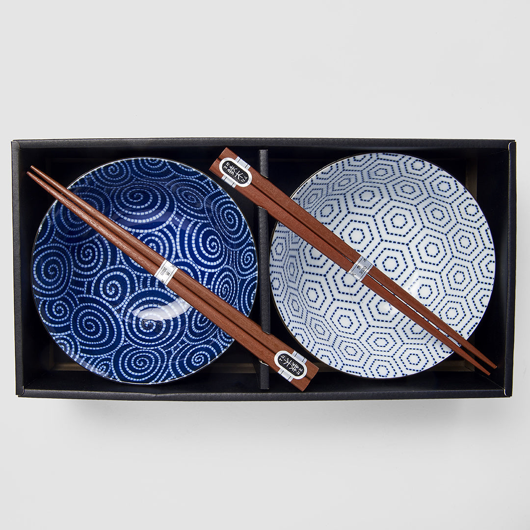 Ikat blue and white 2 piece boxed bowl set 15cm