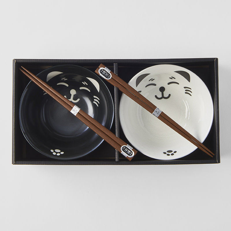 Black & white cat face 2 piece boxed bowl set 15cm