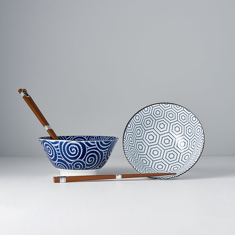 Ikat blue and white 2 piece boxed bowl set 15cm