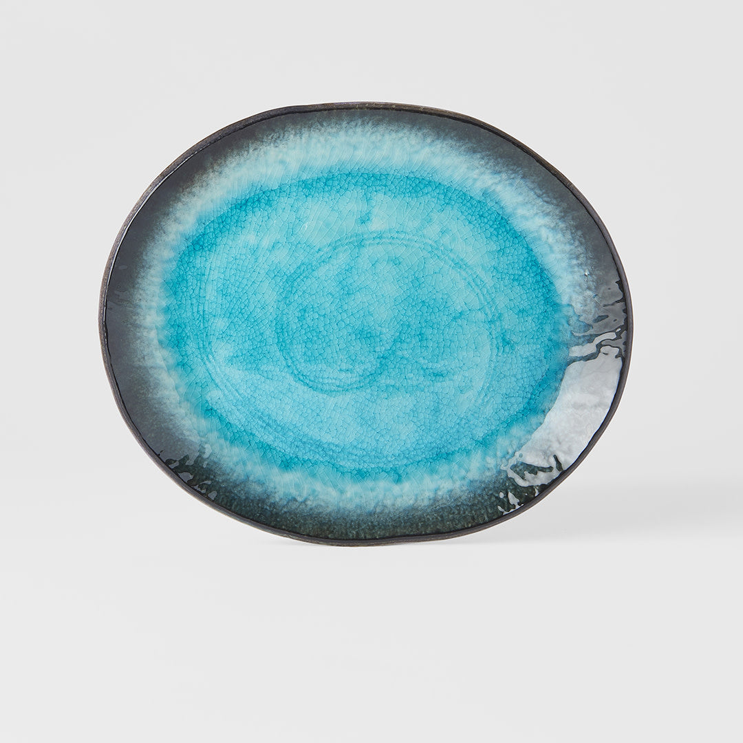 Sky Blue oval flat plate 22cm