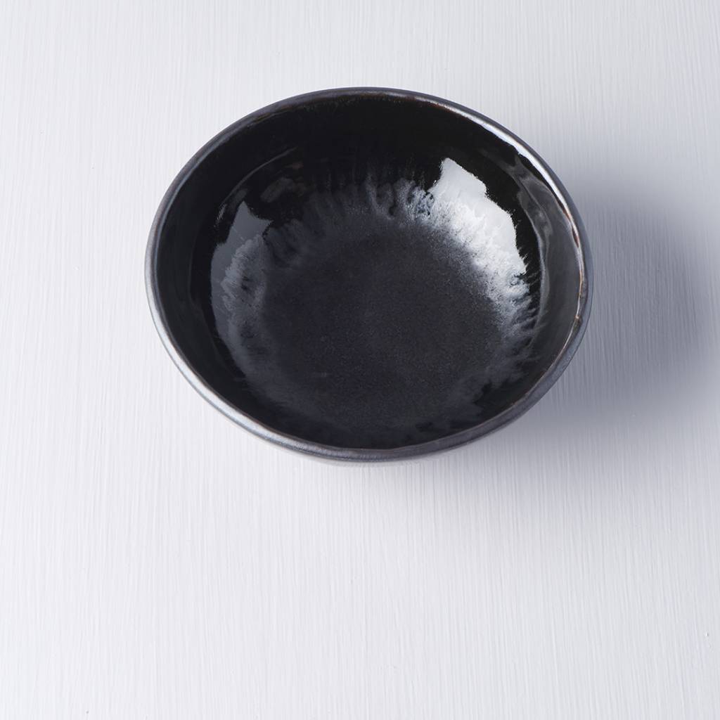 Matt W' Shiny Black Edge uneven small shallow bowl 13cm