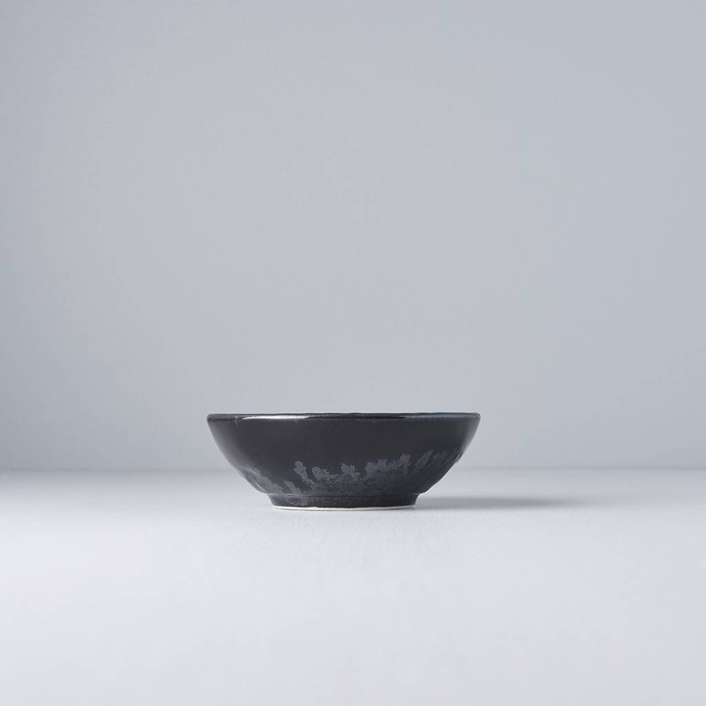 Matt W' Shiny Black Edge uneven small shallow bowl 13cm