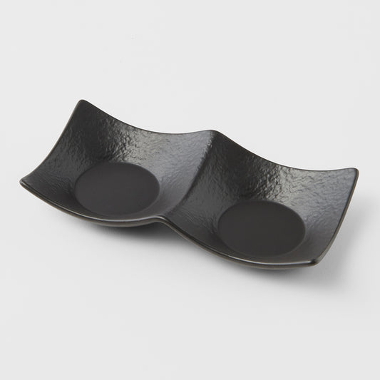 Two Section Sauce Dish Matt Black Glaze