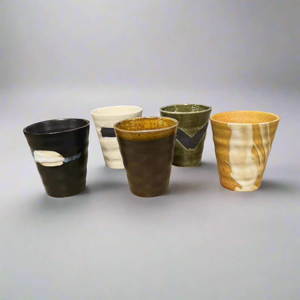 Gift Set Five Cups / Brushstroke Glazes / 8.5D X 9.5H