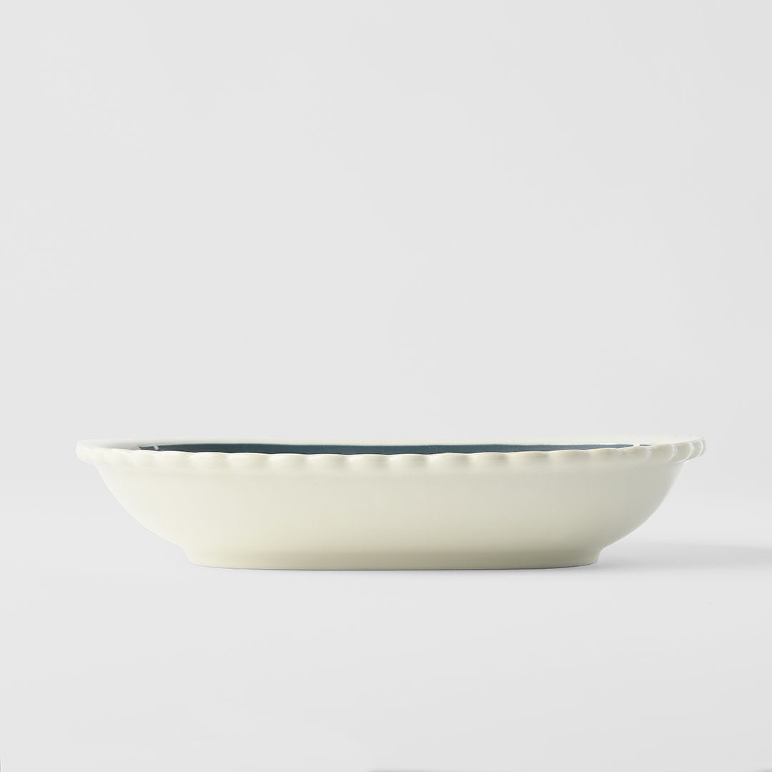 Navy cat shallow oval bowl 23cm