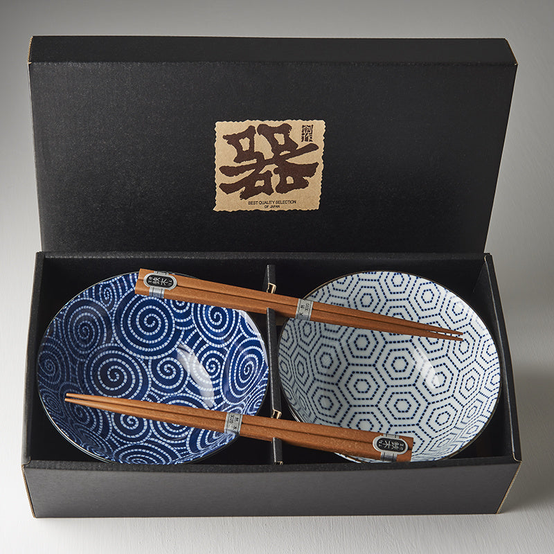 Ikat blue and white 2 piece boxed bowl set 15cm