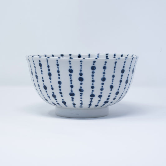 White bowl with blue lines and dots 16cm