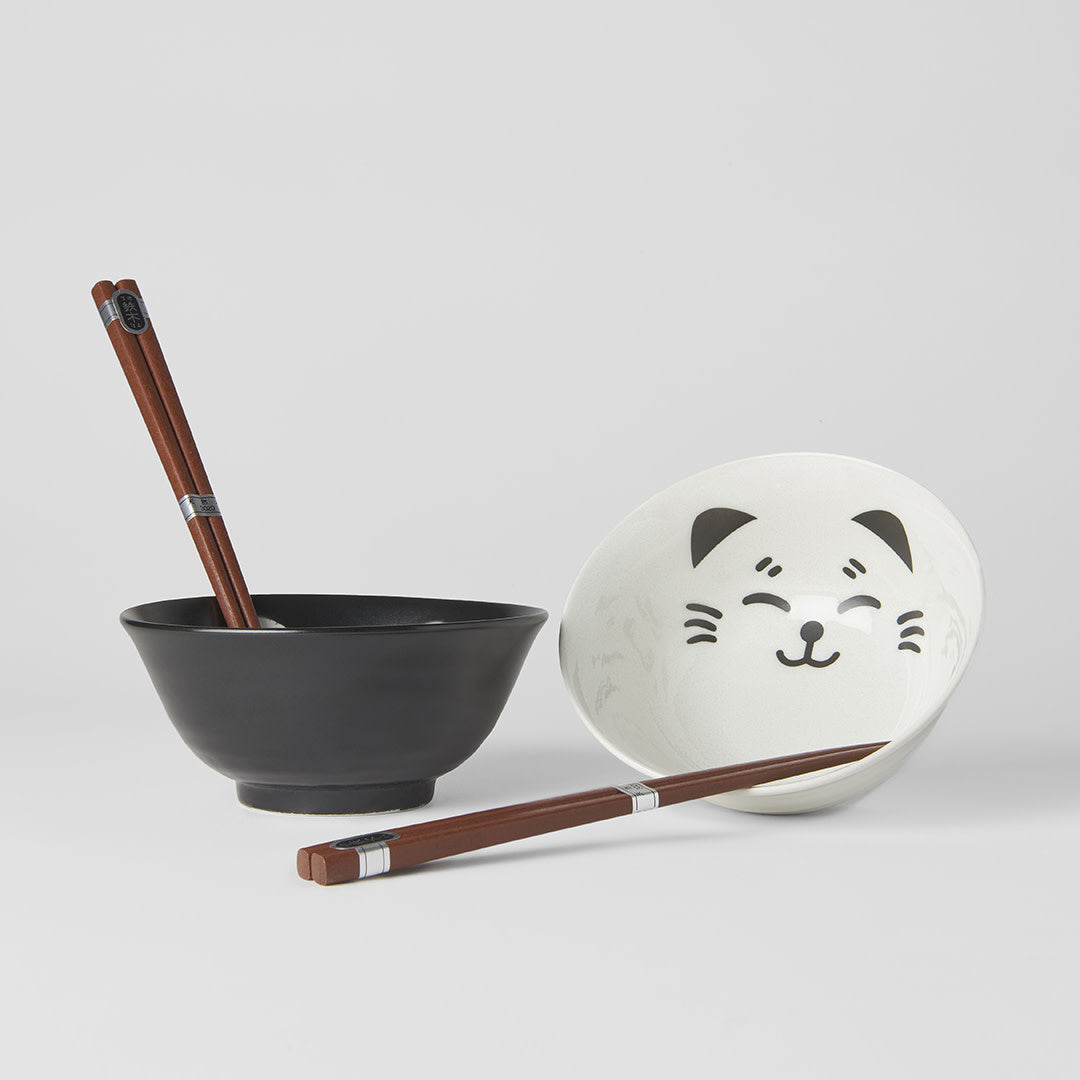 Black & white cat face 2 piece boxed bowl set 15cm