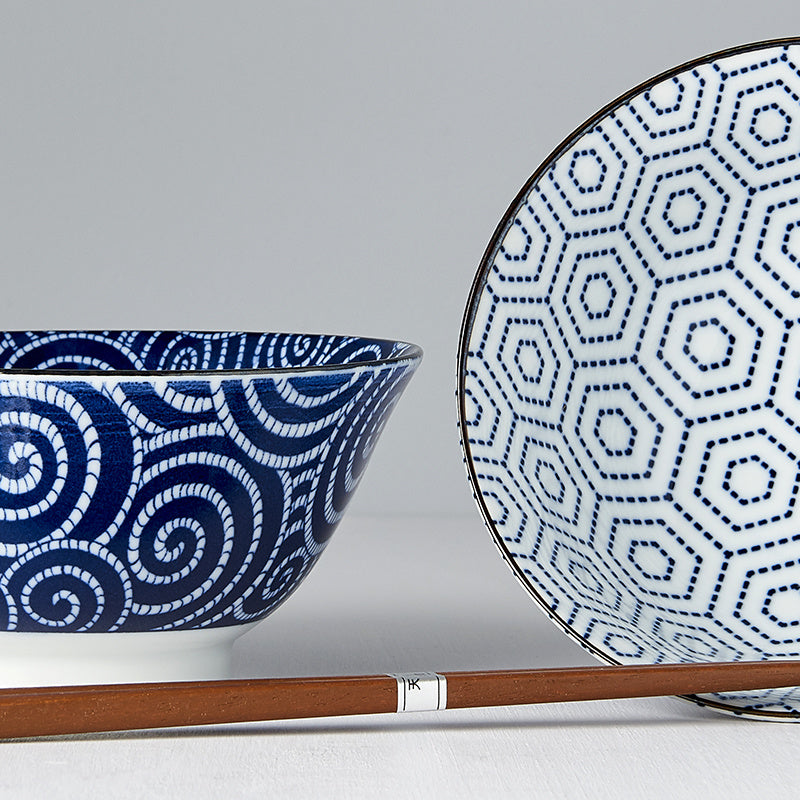 Ikat blue and white 2 piece boxed bowl set 15cm