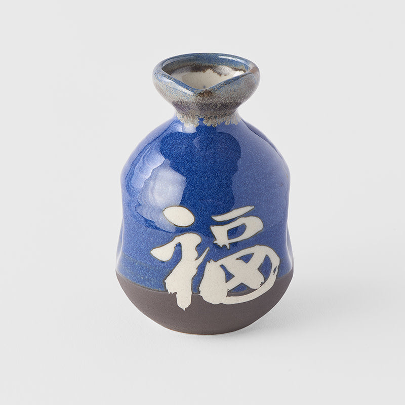 Sake jug dark blue with white kanji 7.5cm