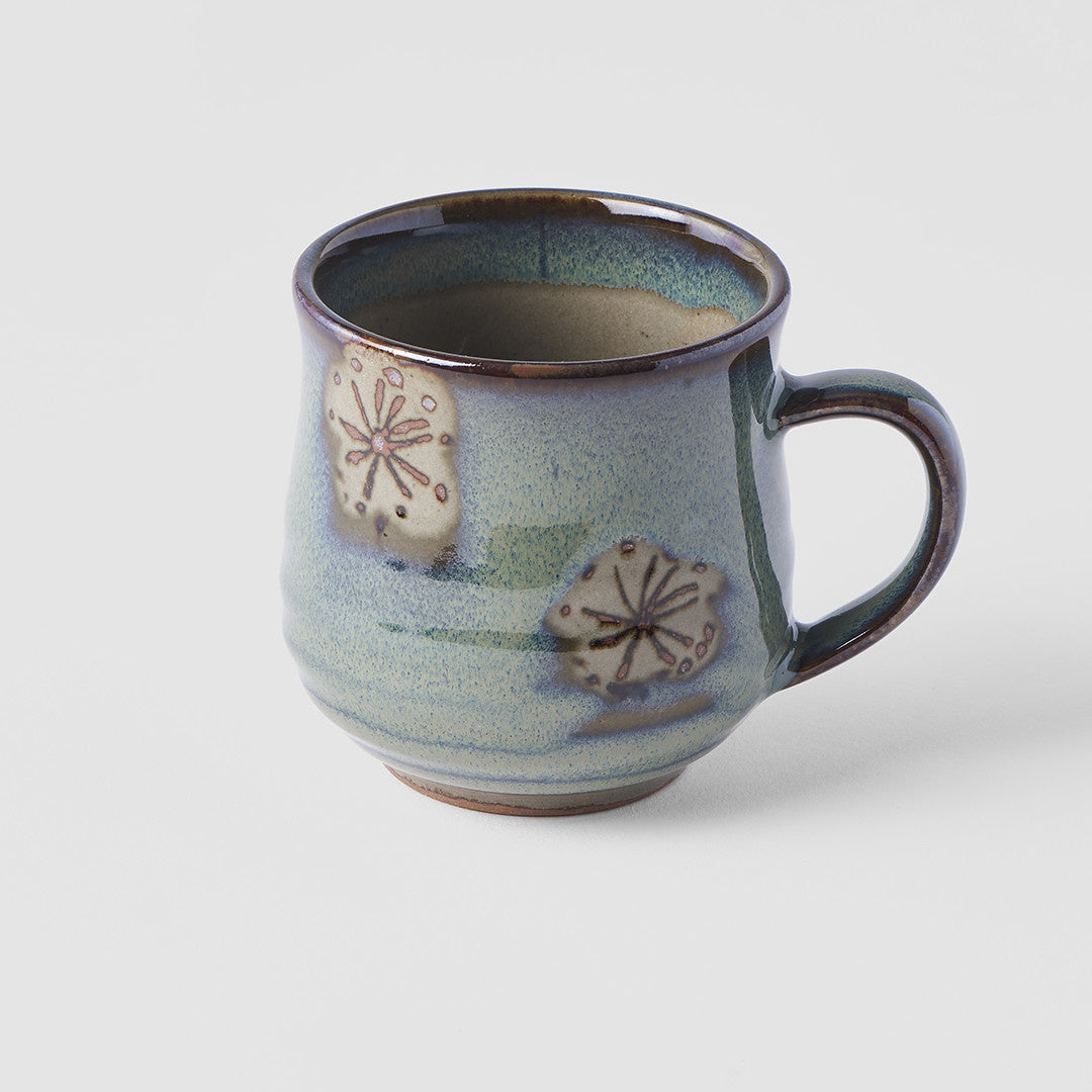 Mug with handle faded green and flower pattern 8cm