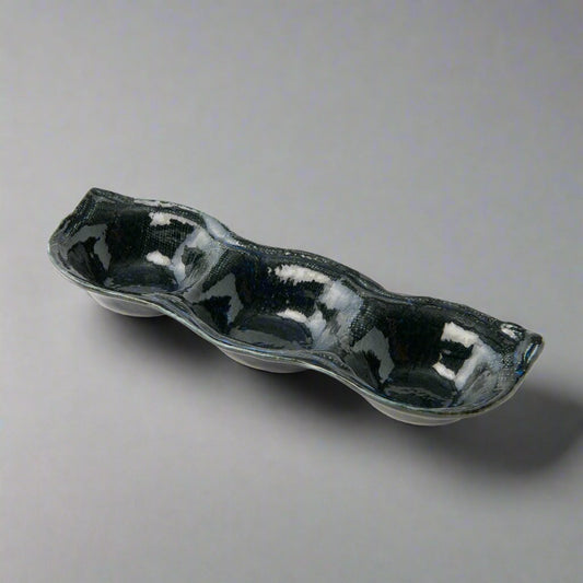 Indigo Blue triple pod sauce dish 27.cm