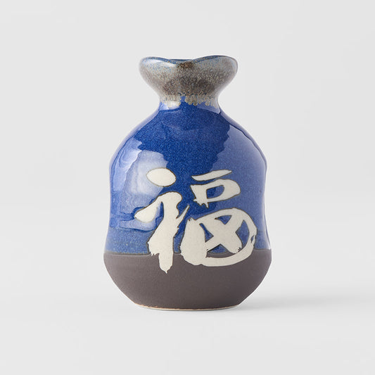 Sake jug dark blue with white kanji 7.5cm