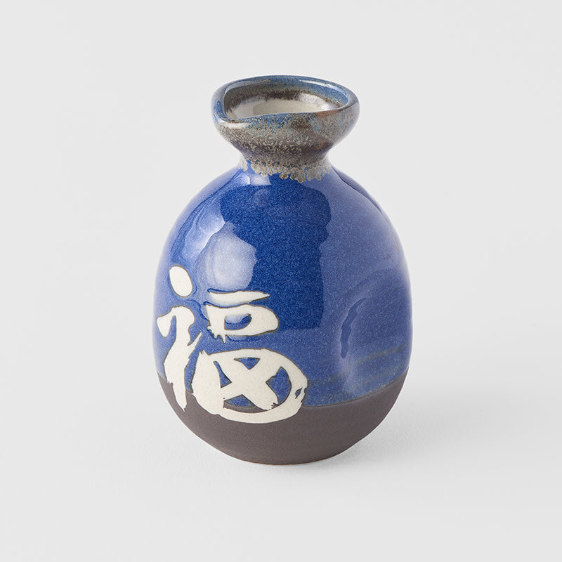 Sake jug dark blue with white kanji 7.5cm