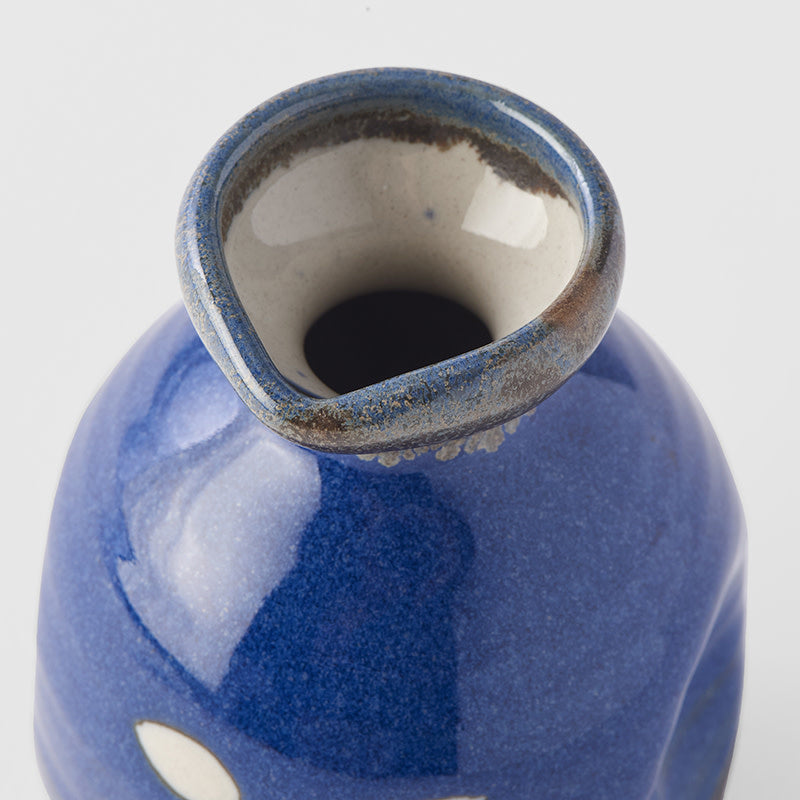 Sake jug dark blue with white kanji 7.5cm