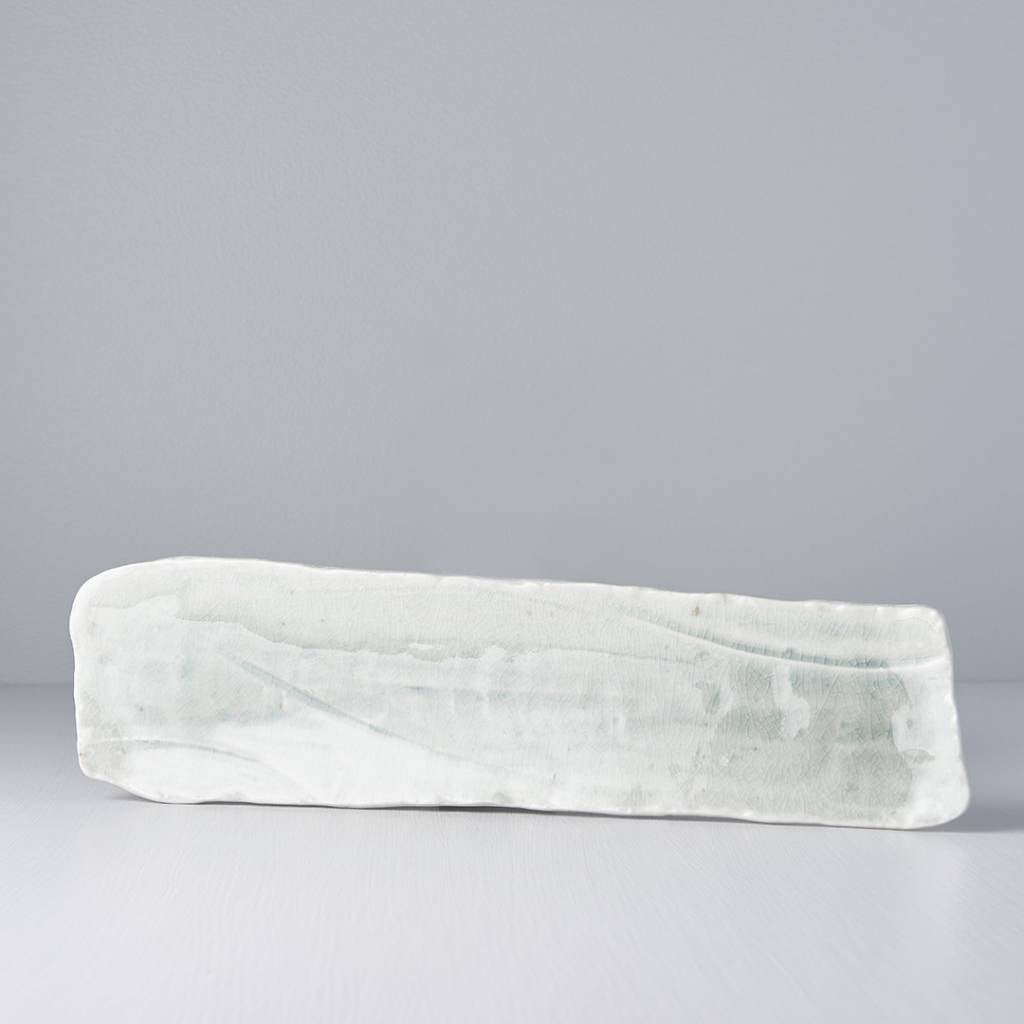 Pale green/grey long organic sashimi plate 36cm