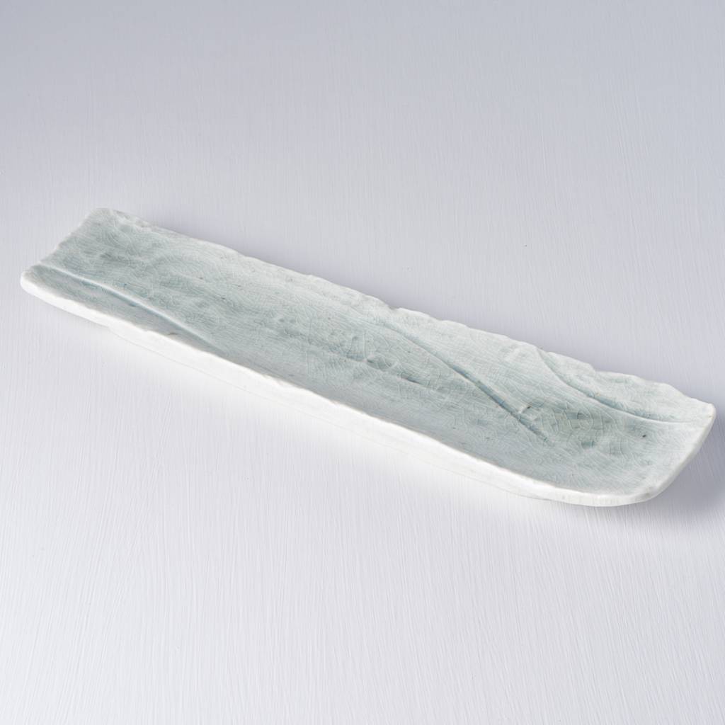 Pale green/grey long organic sashimi plate 36cm