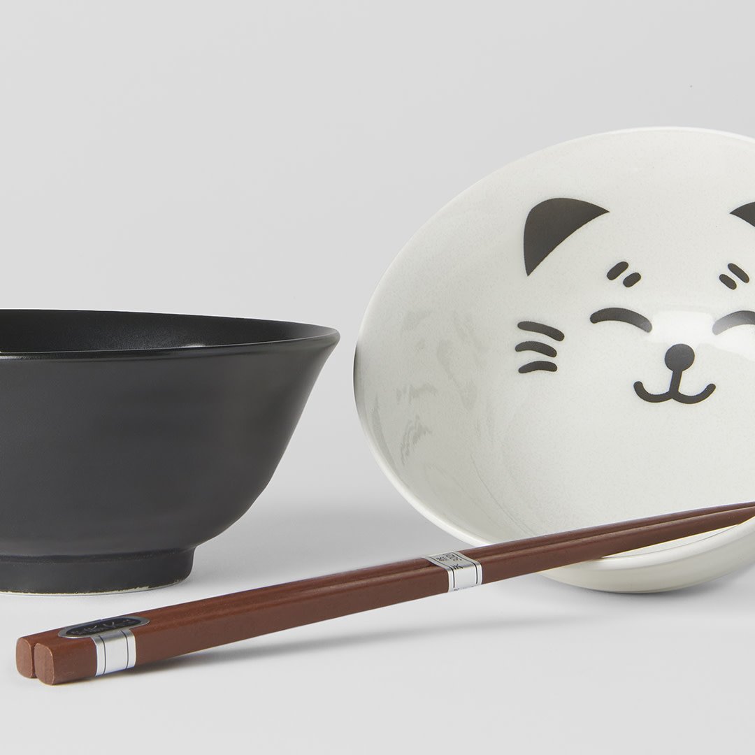 Black & white cat face 2 piece boxed bowl set 15cm