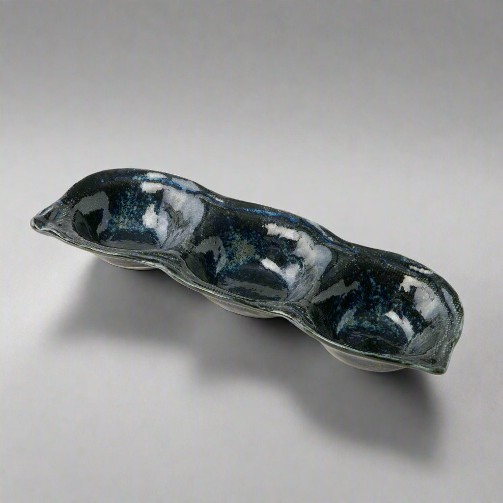 Indigo Blue triple pod sauce dish 27.cm